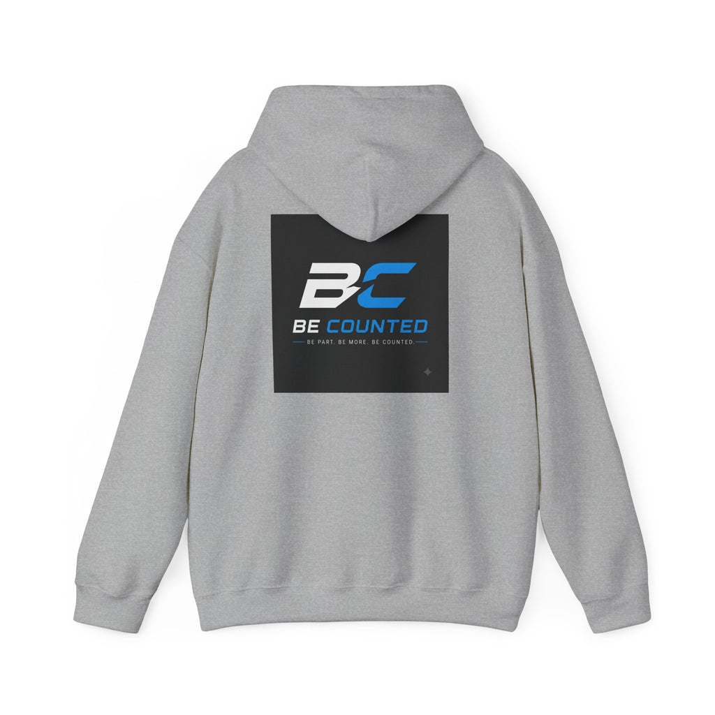 Be Counted Logo Hoodie — Minimal White Pullover with BC Emblem, 3 Colours