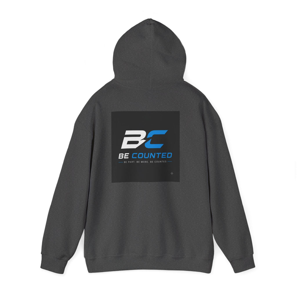 Be Counted Logo Hoodie — Minimal White Pullover with BC Emblem, 3 Colours