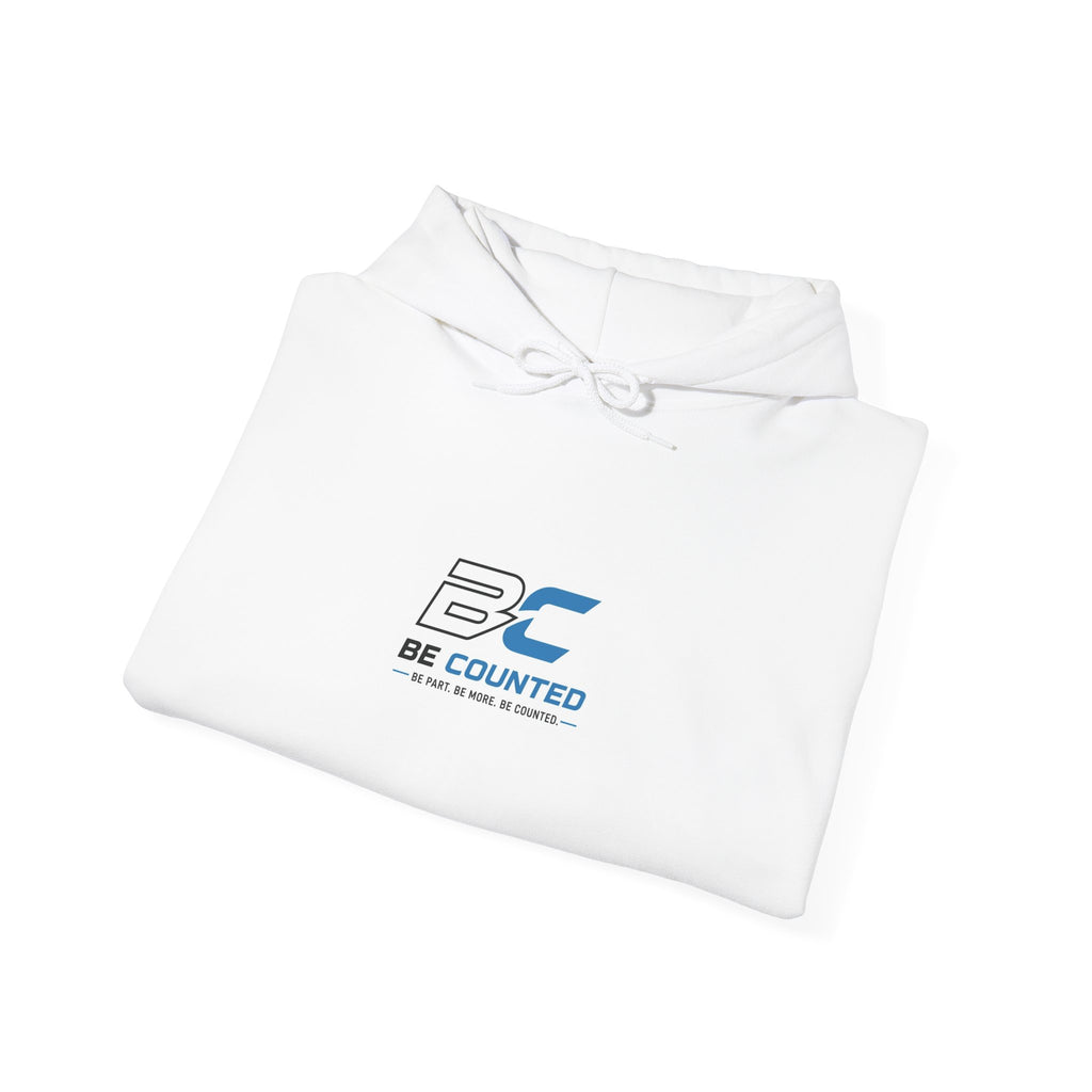 Be Counted Hoodie — Minimal Blue Logo Pullover