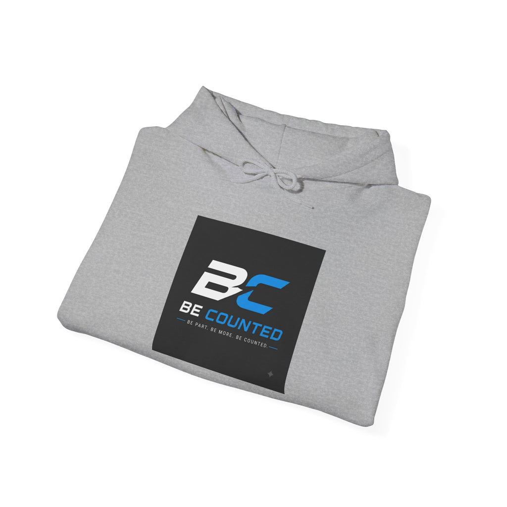 Be Counted Logo Hoodie — Minimal White Pullover with BC Emblem, 3 Colours