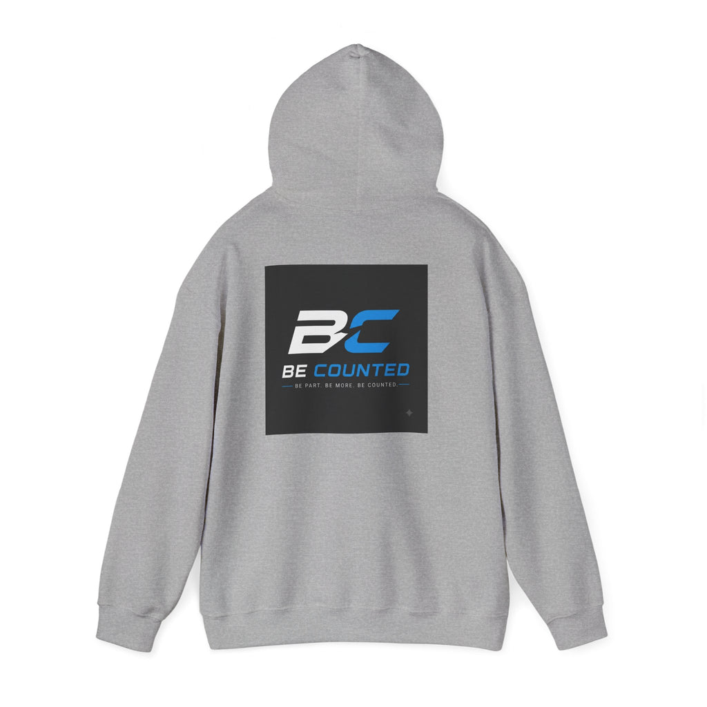 Be Counted Logo Hoodie — Minimal White Pullover with BC Emblem, 3 Colours
