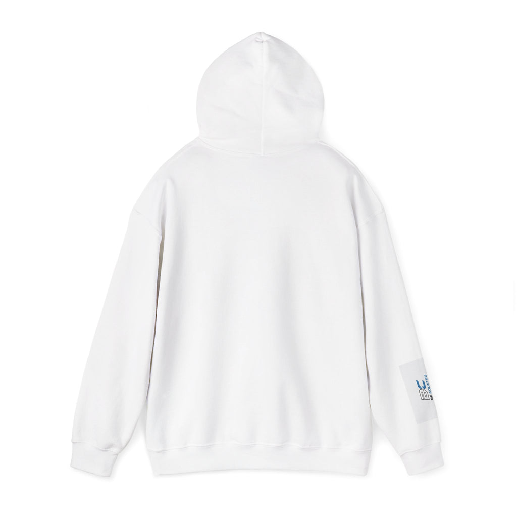 Be Counted Logo Hoodie — White Graphic Pullover with Sleeve Print